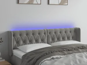 Tăblie de pat cu LED, gri deschis, 147x16x78/88 cm, catifea