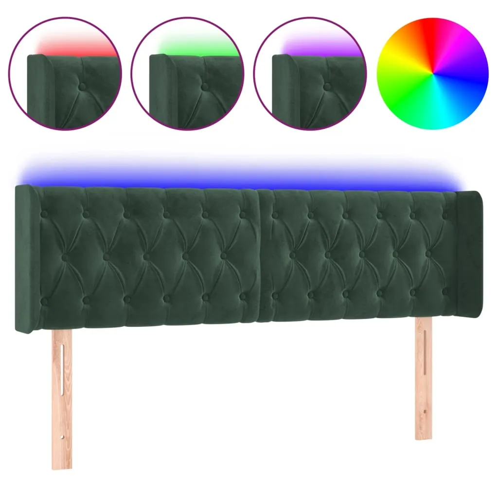 Tăblie de pat cu LED, verde închis, 163x16x78/88 cm, catifea - imagine 2