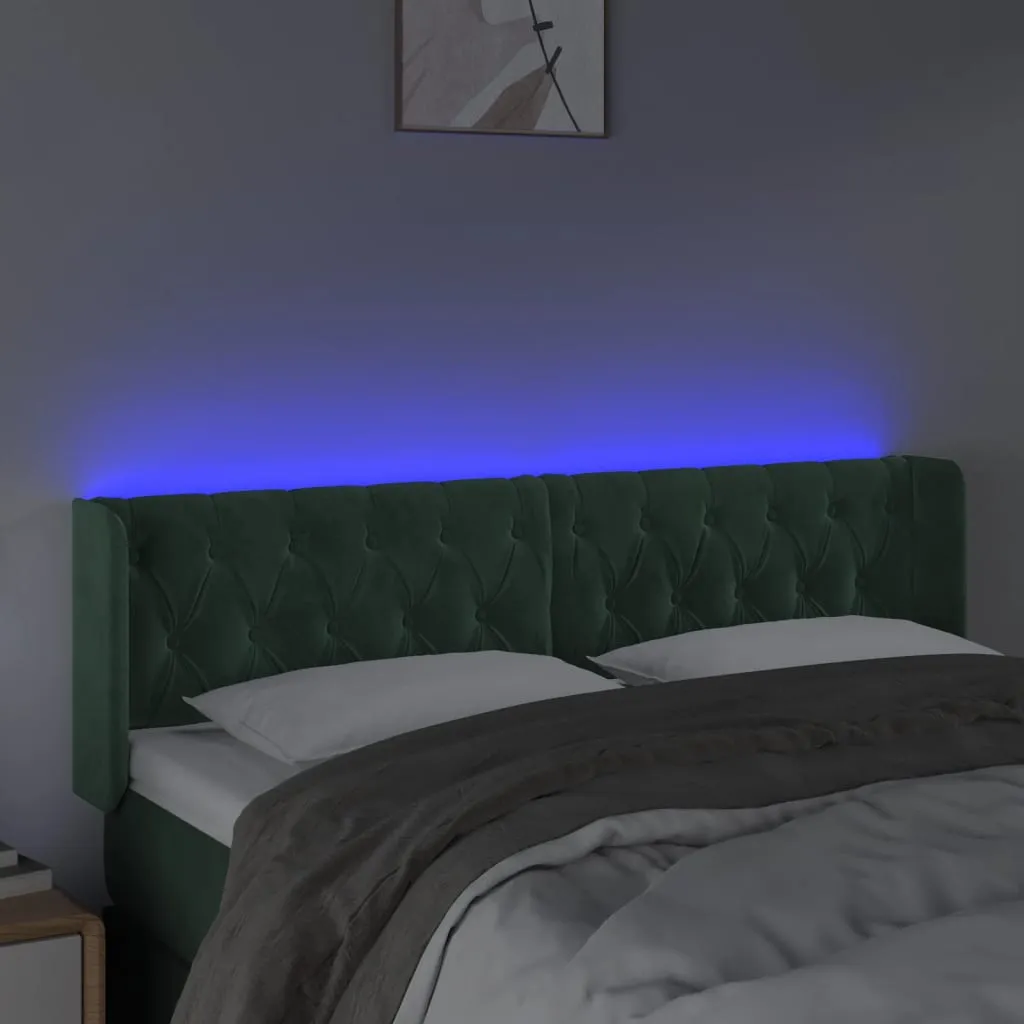 Tăblie de pat cu LED, verde închis, 163x16x78/88 cm, catifea - imagine 4