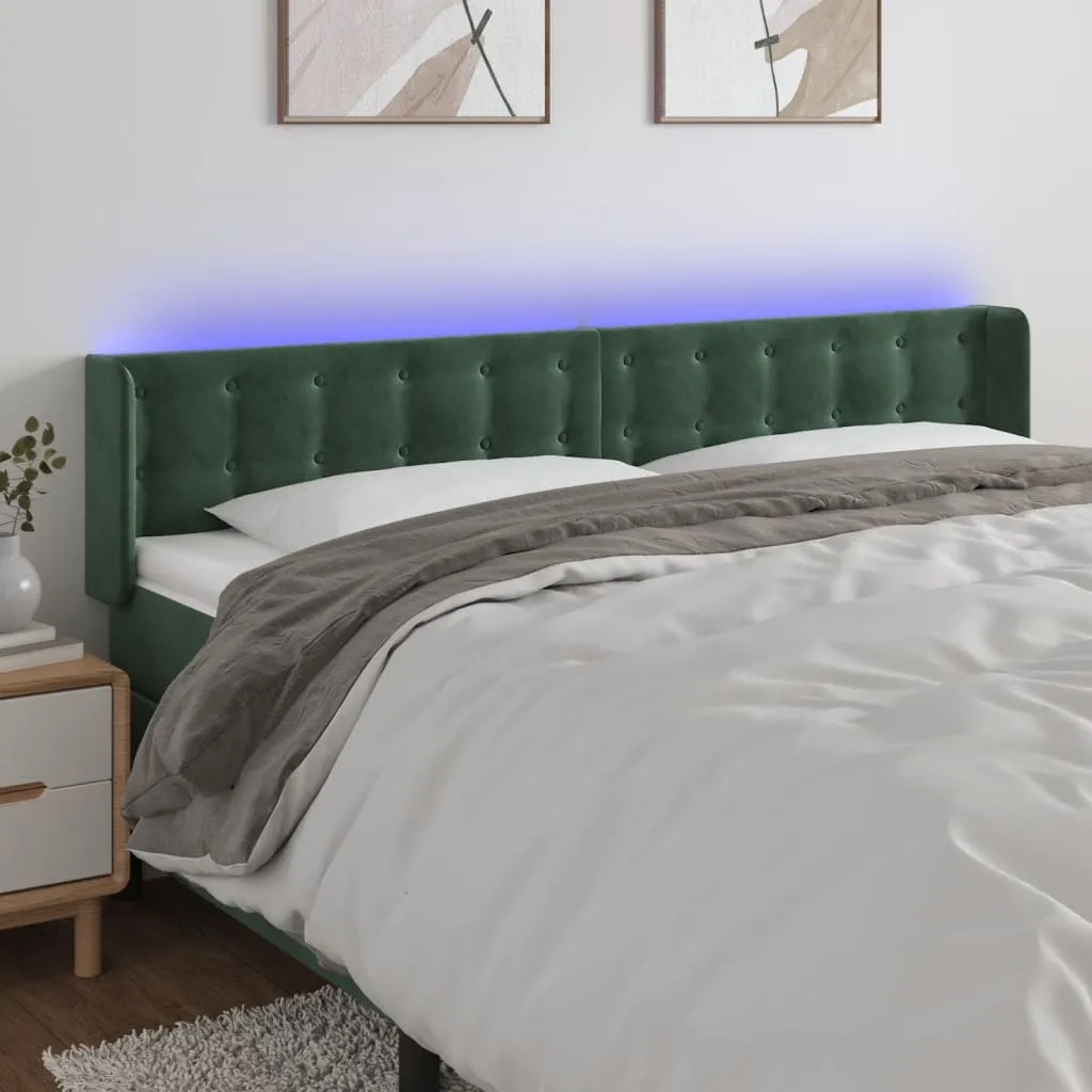 Tăblie de pat cu LED, verde închis, 183x16x78/88 cm, catifea