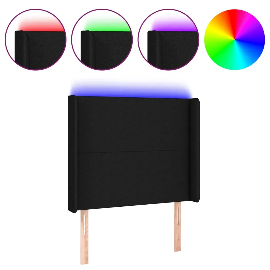 Tăblie de pat cu LED, negru, 83x16x118/128 cm, textil - imagine 2