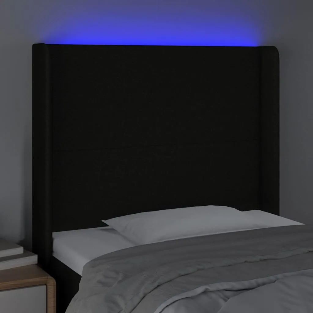Tăblie de pat cu LED, negru, 83x16x118/128 cm, textil - imagine 4