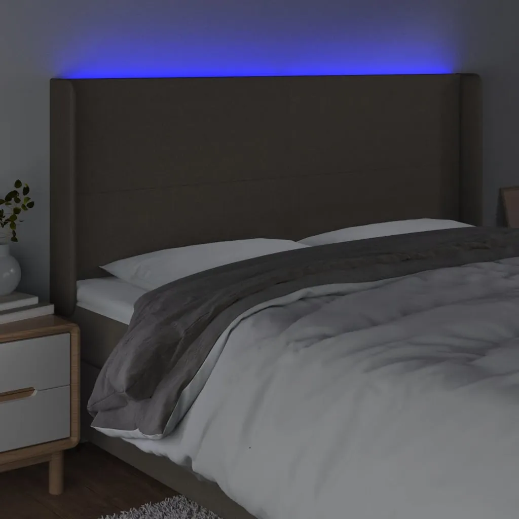 Tăblie de pat cu LED, gri taupe, 163x16x118/128 cm, textil - imagine 4