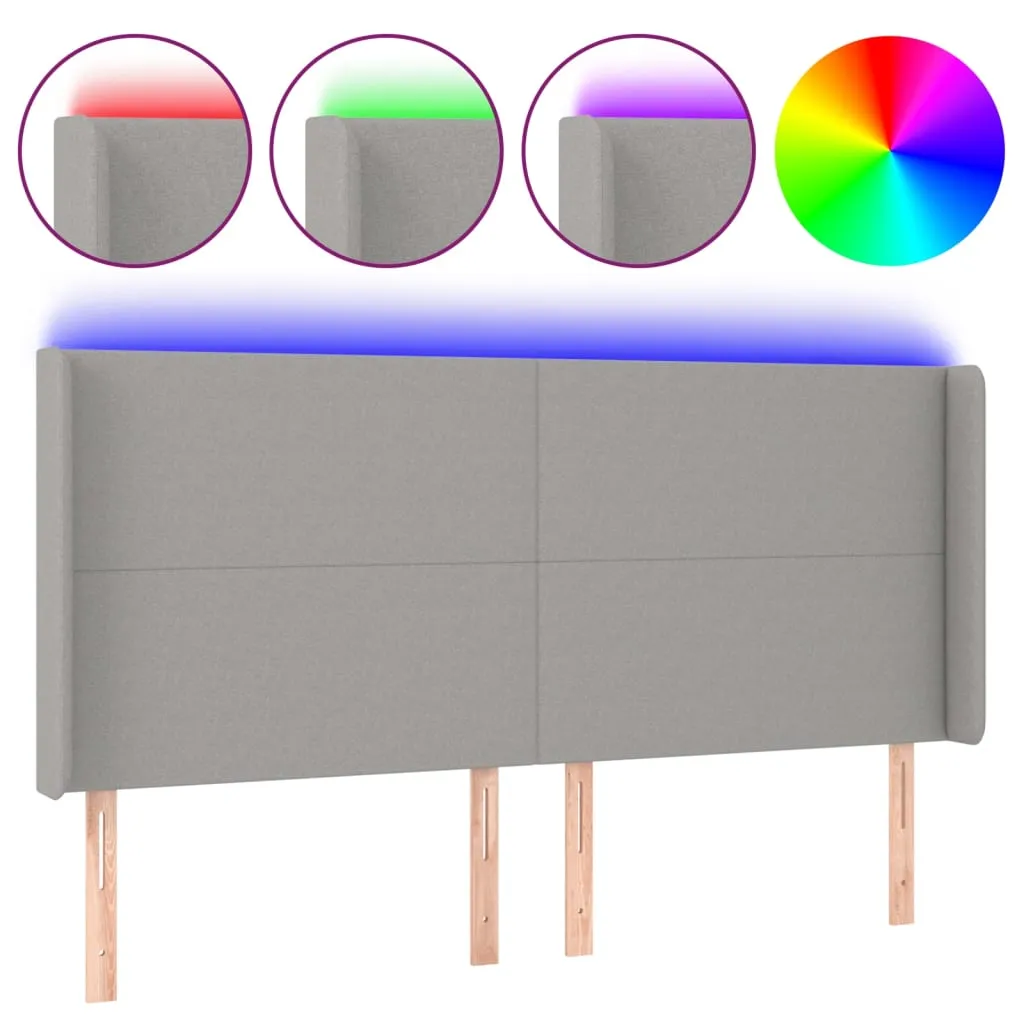 Tăblie de pat cu LED, gri deschis, 203x16x118/128 cm, textil - imagine 2