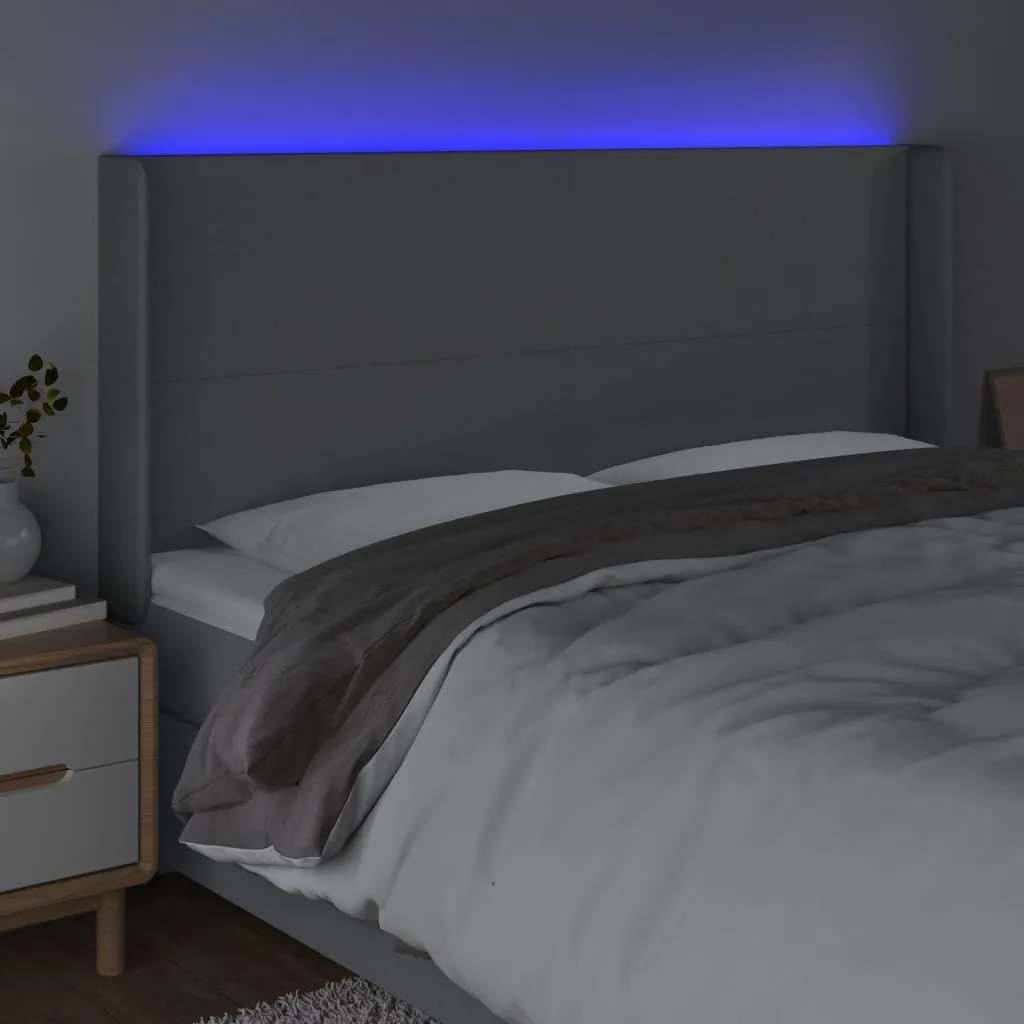 Tăblie de pat cu LED, gri deschis, 203x16x118/128 cm, textil - imagine 4