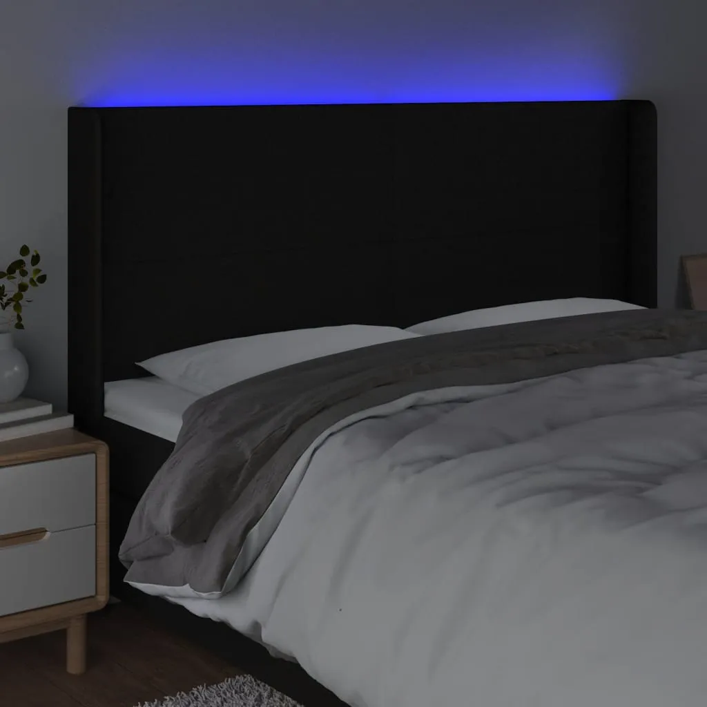 Tăblie de pat cu LED, negru, 203x16x118/128 cm, textil - imagine 4