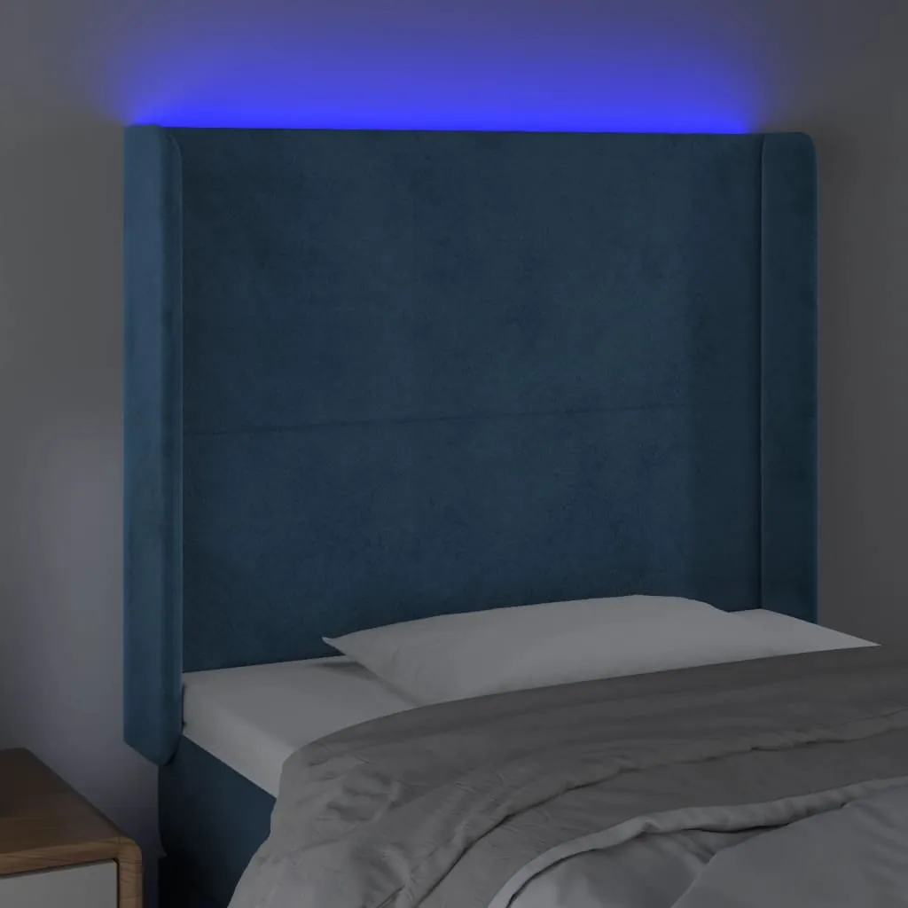 Tăblie de pat cu LED, albastru închis, 103x16x118/128cm catifea - imagine 4