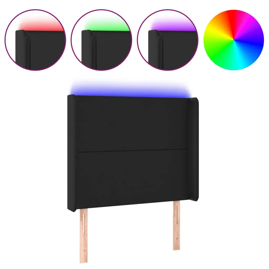 Tăblie de pat cu LED, negru, 83x16x118/128 cm, piele ecologică - imagine 2