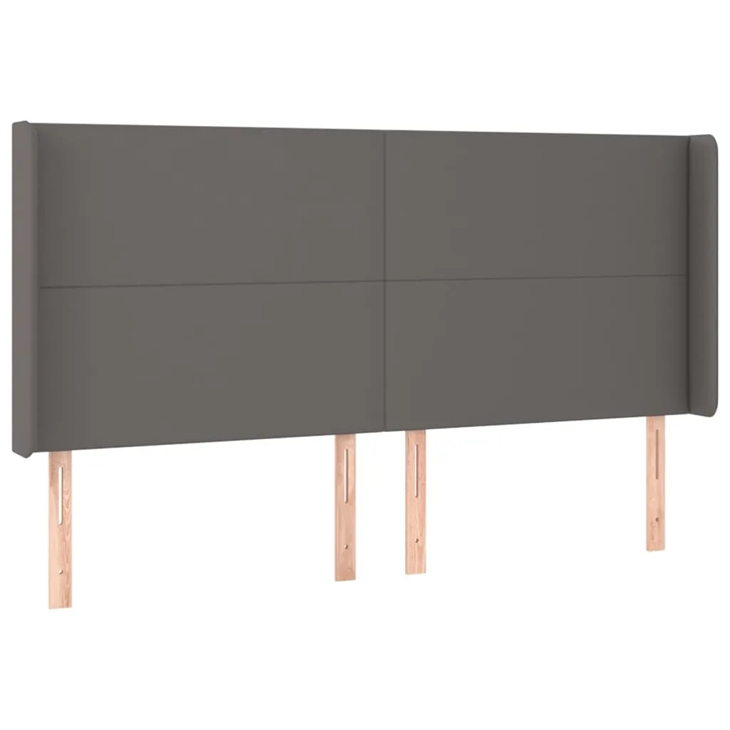 Tăblie de pat cu LED, gri, 203x16x118/128 cm, piele ecologică - imagine 3