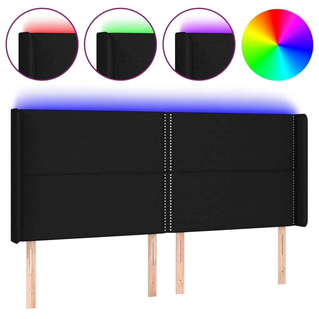 Tăblie de pat cu LED, negru, 183x16x118/128 cm, textil - imagine 2
