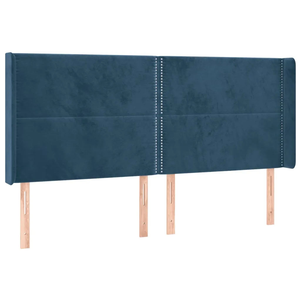 Tăblie de pat cu LED, albastru închis, 163x16x118/128cm catifea - imagine 3