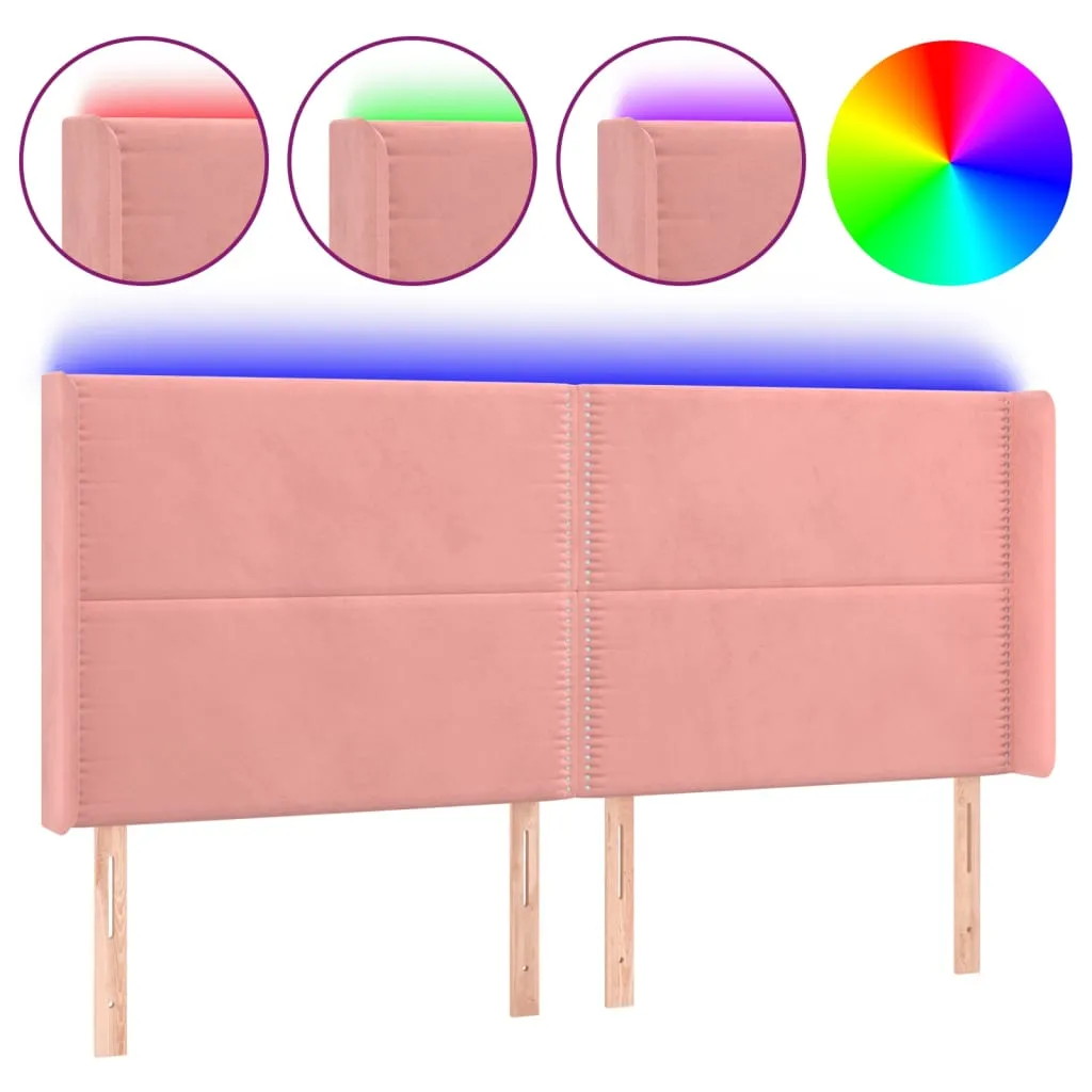 Tăblie de pat cu LED, roz, 203x16x118/128 cm, catifea - imagine 2
