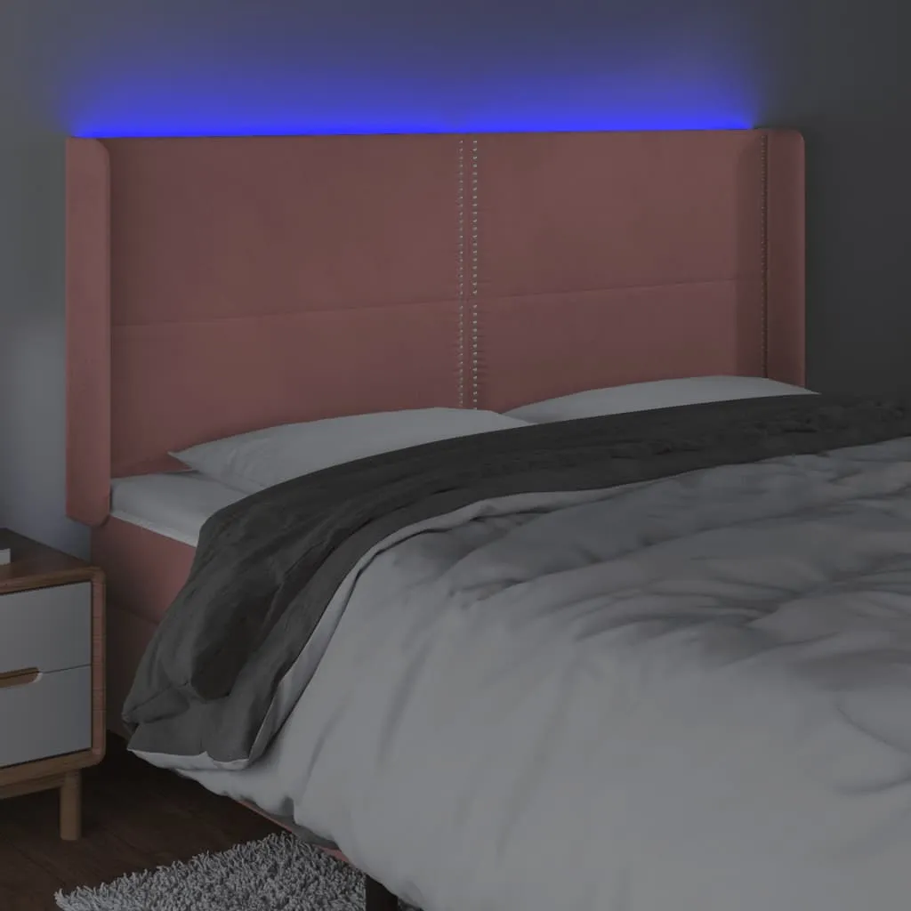 Tăblie de pat cu LED, roz, 203x16x118/128 cm, catifea - imagine 4