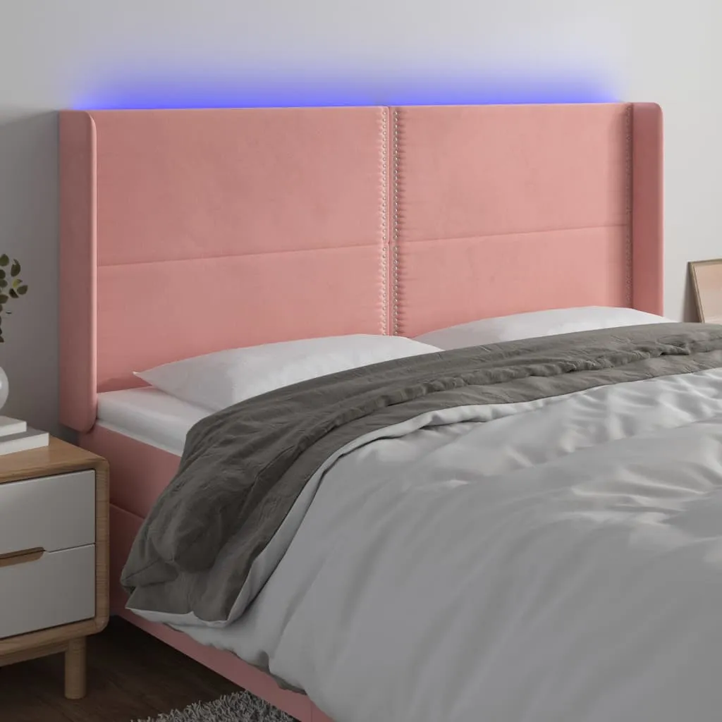 Tăblie de pat cu LED, roz, 203x16x118/128 cm, catifea