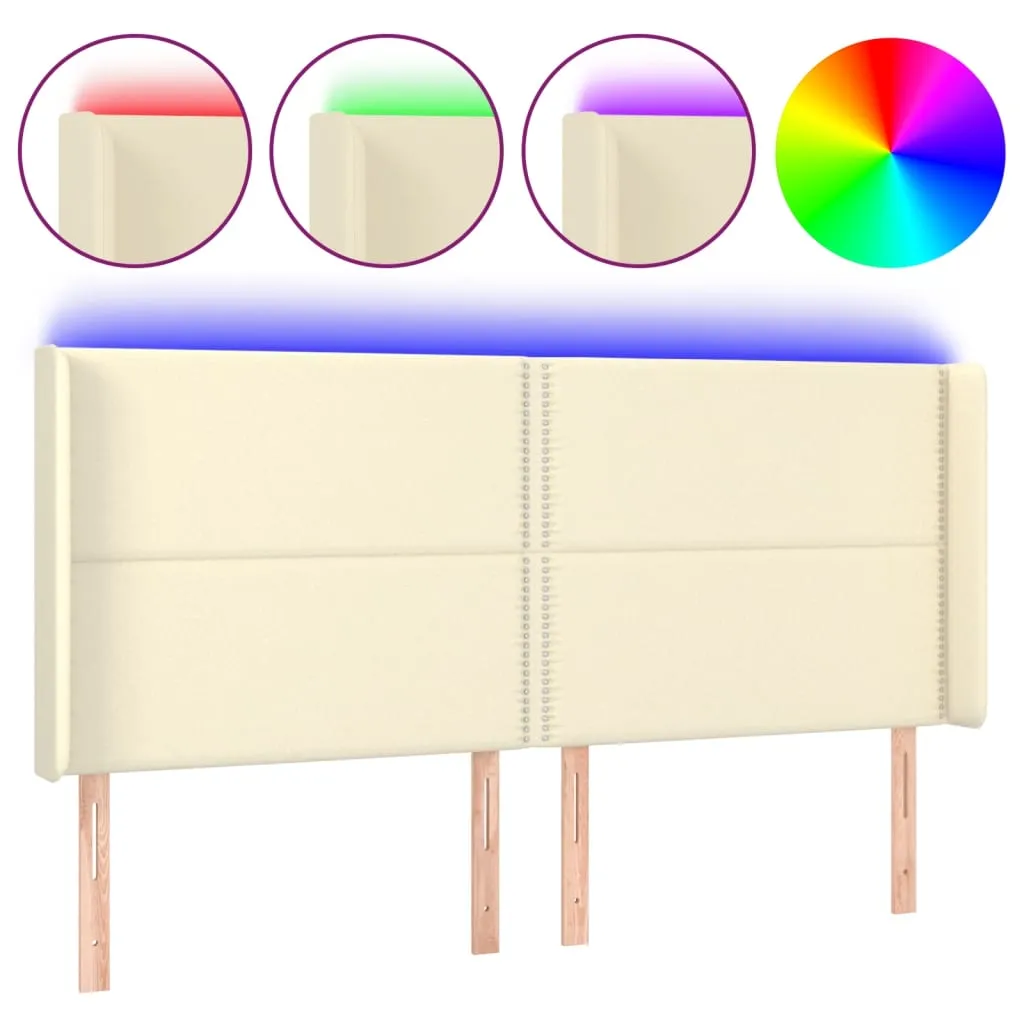 Tăblie de pat cu LED, crem, 163x16x118/128 cm, piele ecologică - imagine 2