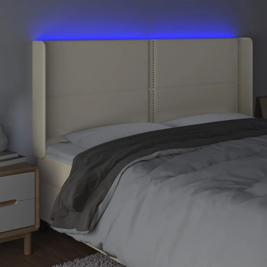 Tăblie de pat cu LED, crem, 163x16x118/128 cm, piele ecologică - imagine 4