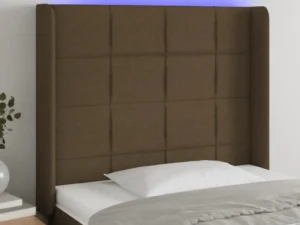 Tăblie de pat cu LED, maro închis, 83x16x118/128 cm, textil