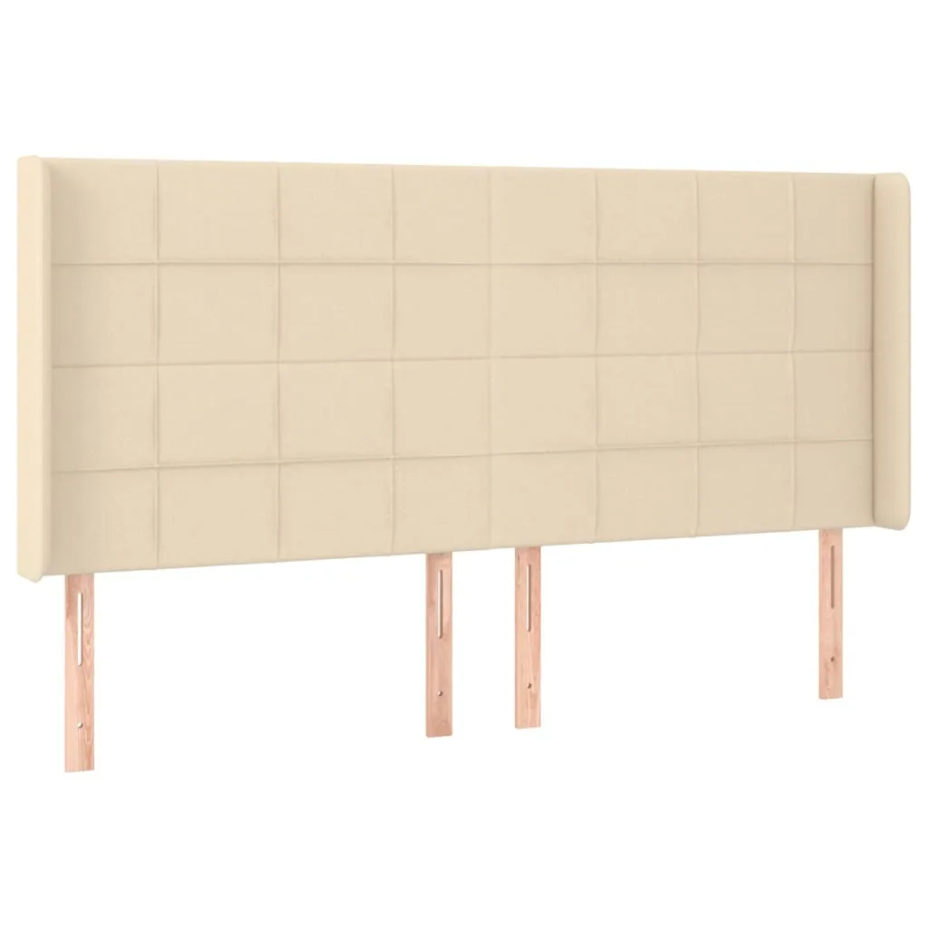 Tăblie de pat cu LED, crem, 163x16x118/128 cm, textil - imagine 3
