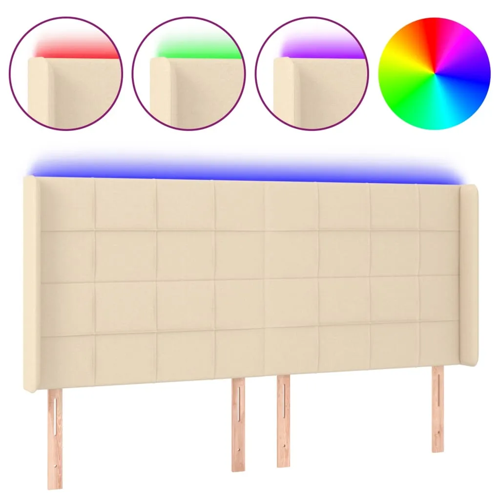 Tăblie de pat cu LED, crem, 183x16x118/128 cm, textil - imagine 2