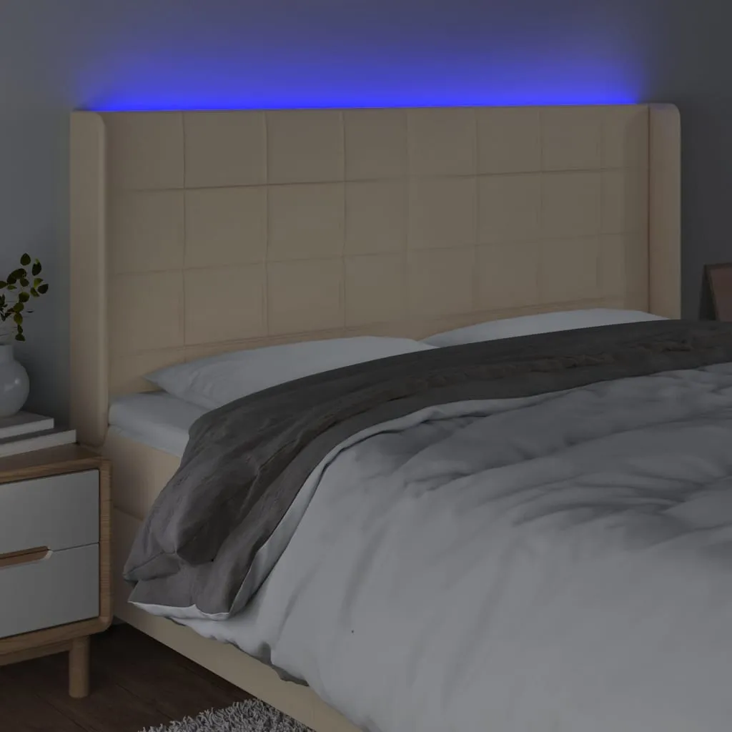 Tăblie de pat cu LED, crem, 183x16x118/128 cm, textil - imagine 4