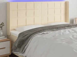 Tăblie de pat cu LED, crem, 183x16x118/128 cm, textil
