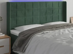 Tăblie de pat cu LED, verde închis, 203x16x118/128 cm, catifea