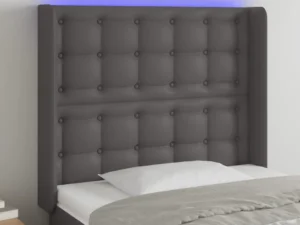 Tăblie de pat cu LED, gri, 103x16x118/128 cm, piele ecologică