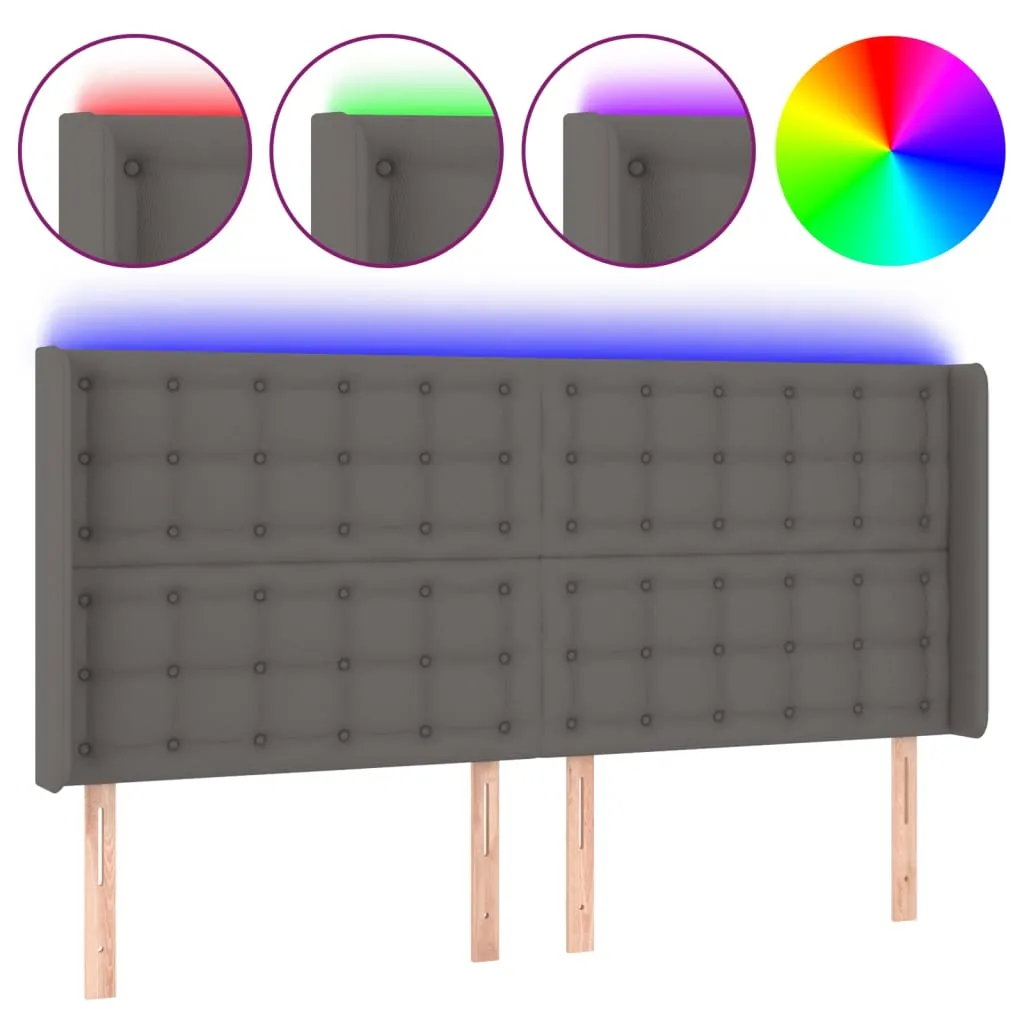 Tăblie de pat cu LED, gri, 163x16x118/128 cm, piele ecologică - imagine 2