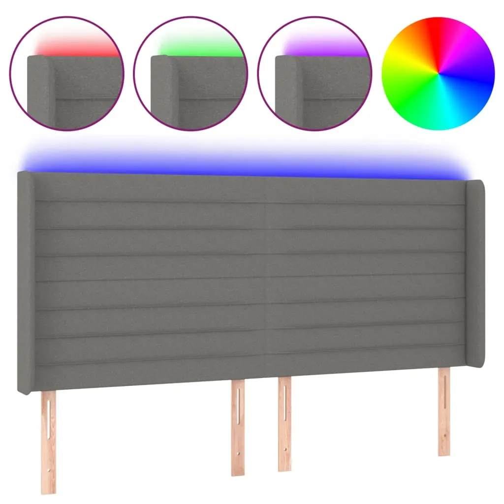 Tăblie de pat cu LED, gri închis, 163x16x118/128 cm, textil - imagine 2
