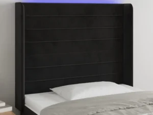 Tăblie de pat cu LED, negru, 93x16x118/128 cm, catifea