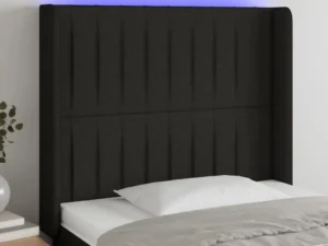 Tăblie de pat cu LED, negru, 93x16x118/128 cm, textil