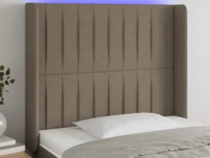 Tăblie de pat cu LED, gri taupe, 93x16x118/128 cm, textil