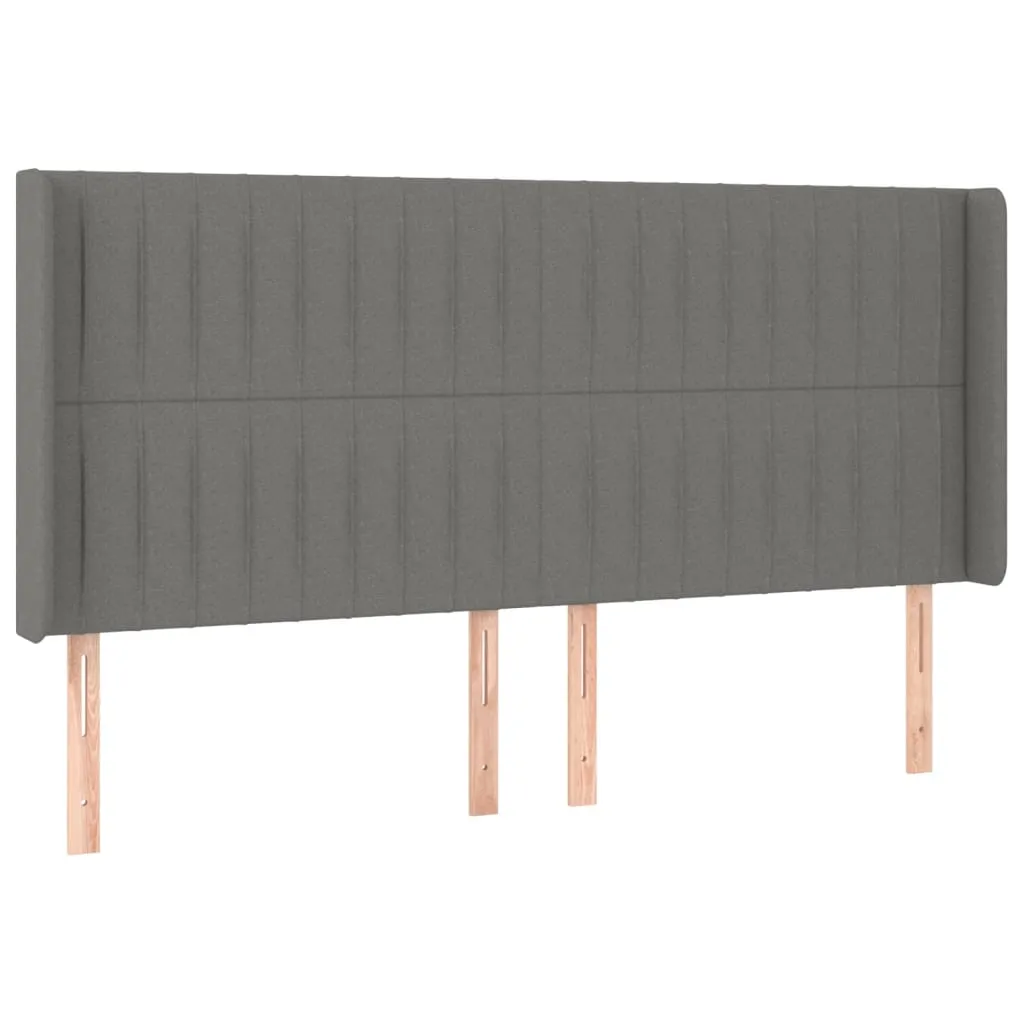 Tăblie de pat cu LED, gri închis, 163x16x118/128 cm, textil - imagine 3