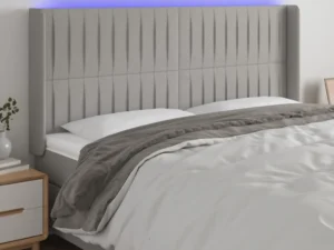 Tăblie de pat cu LED, gri deschis, 183x16x118/128 cm, textil