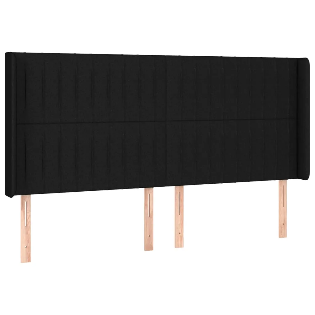 Tăblie de pat cu LED, negru, 183x16x118/128 cm, textil - imagine 3
