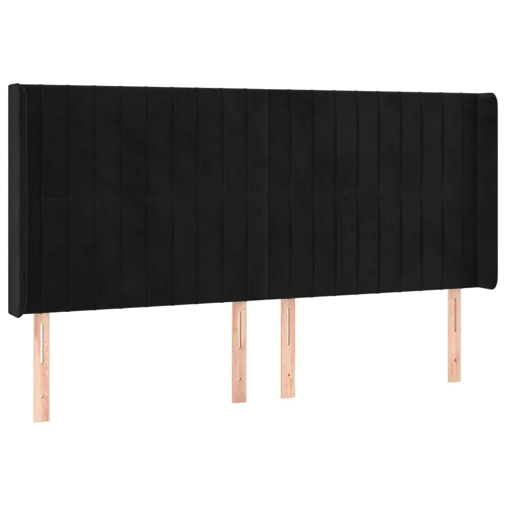 Tăblie de pat cu LED, negru, 203x16x118/128 cm, catifea - imagine 3