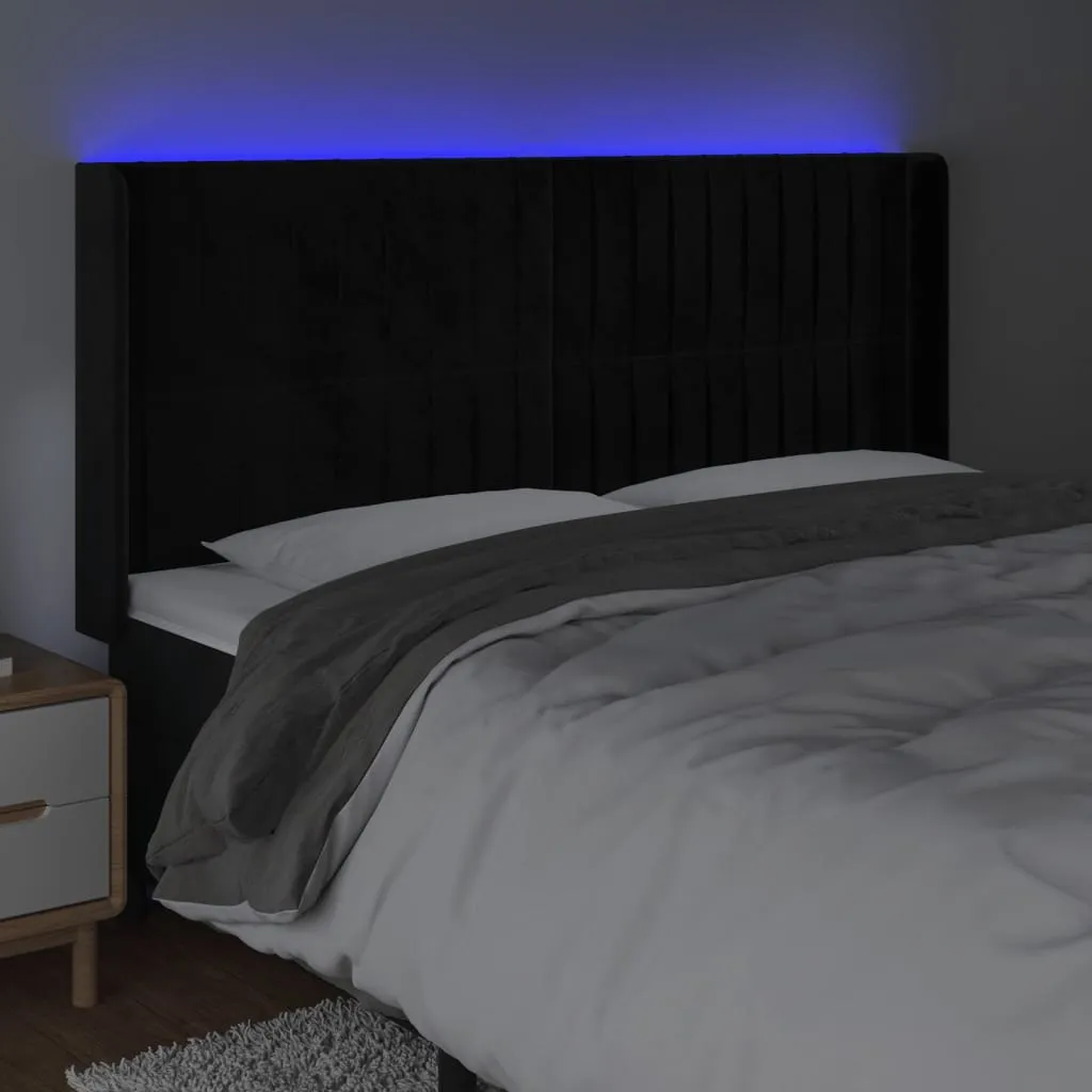 Tăblie de pat cu LED, negru, 203x16x118/128 cm, catifea - imagine 4