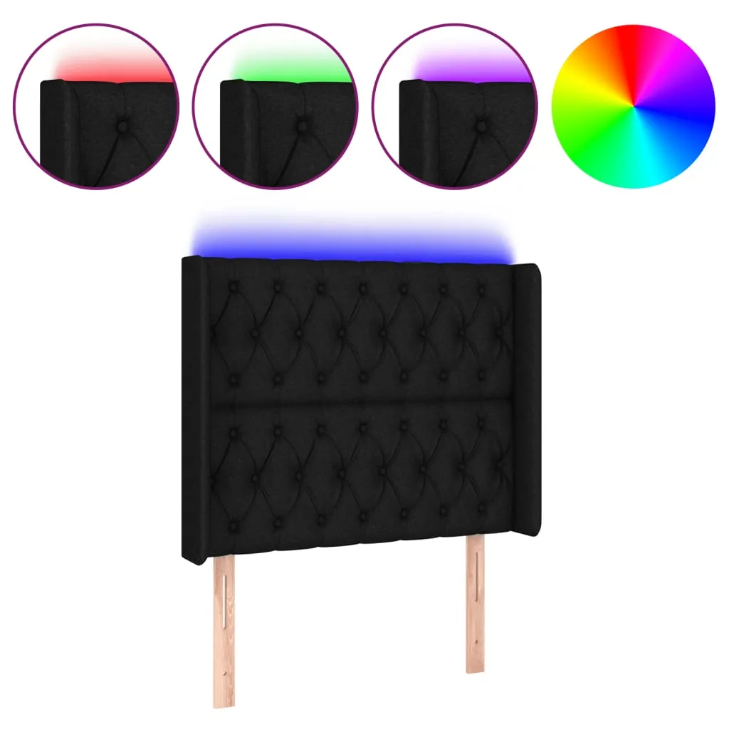 Tăblie de pat cu LED, negru, 93x16x118/128 cm, textil - imagine 2