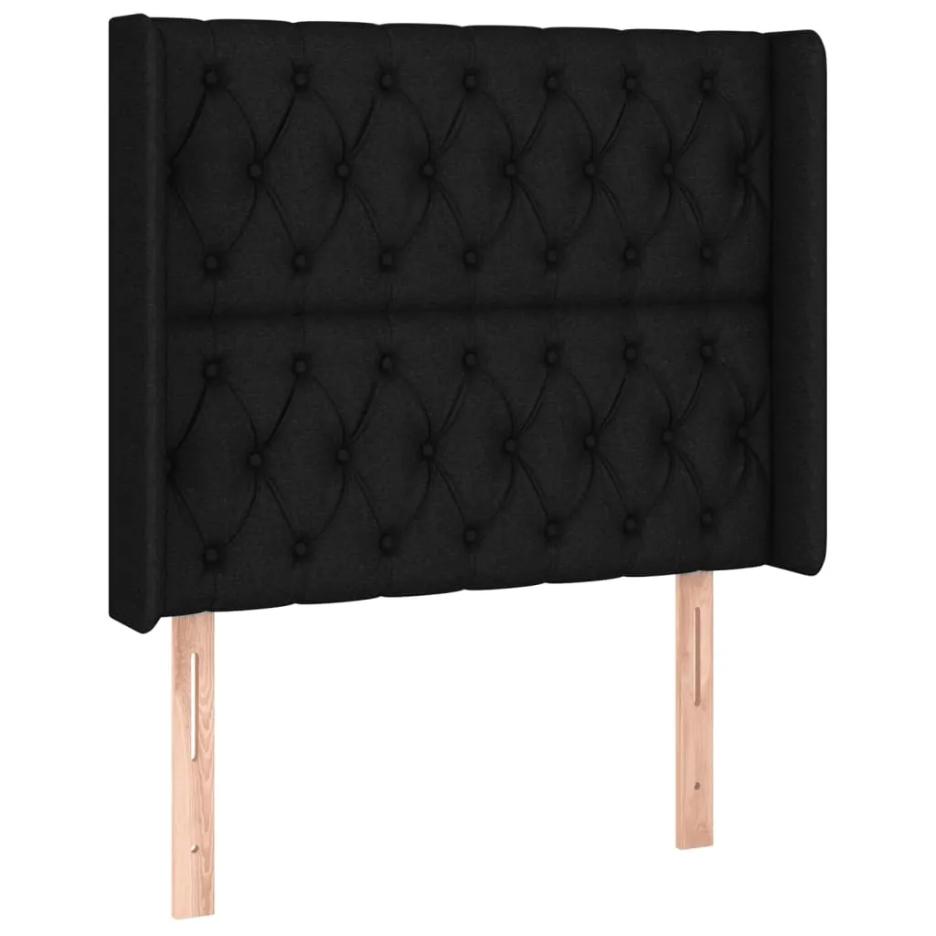Tăblie de pat cu LED, negru, 93x16x118/128 cm, textil - imagine 3