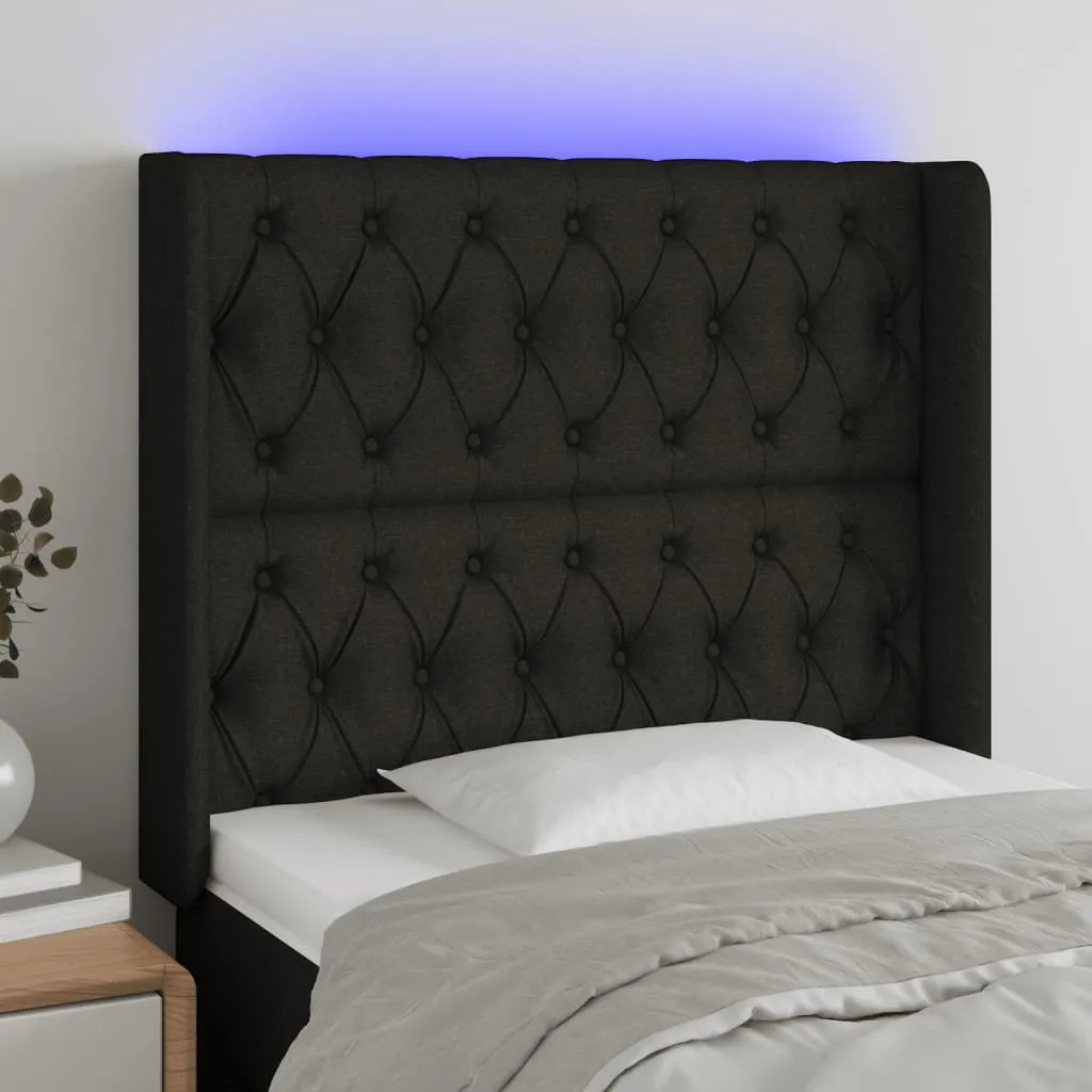 Tăblie de pat cu LED, negru, 93x16x118/128 cm, textil