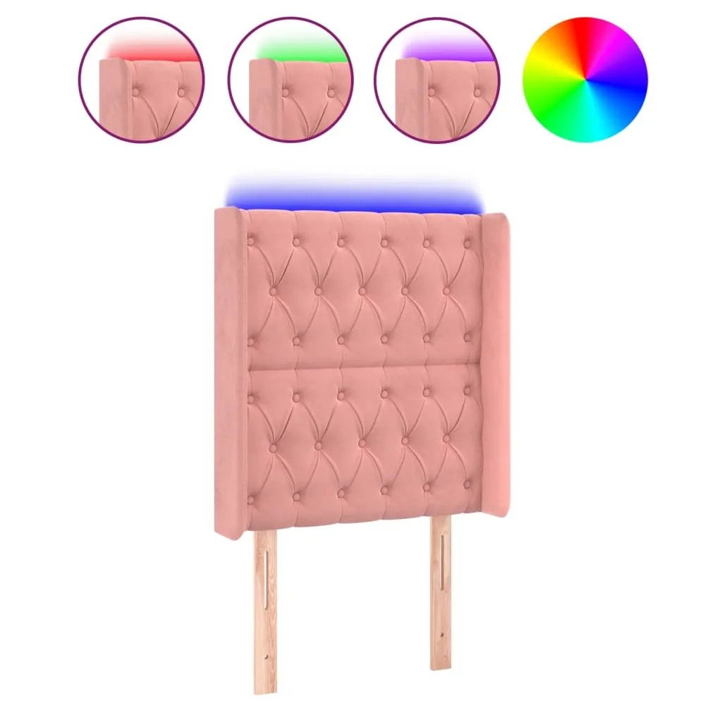 Tăblie de pat cu LED, roz, 83x16x118/128 cm, catifea - imagine 2