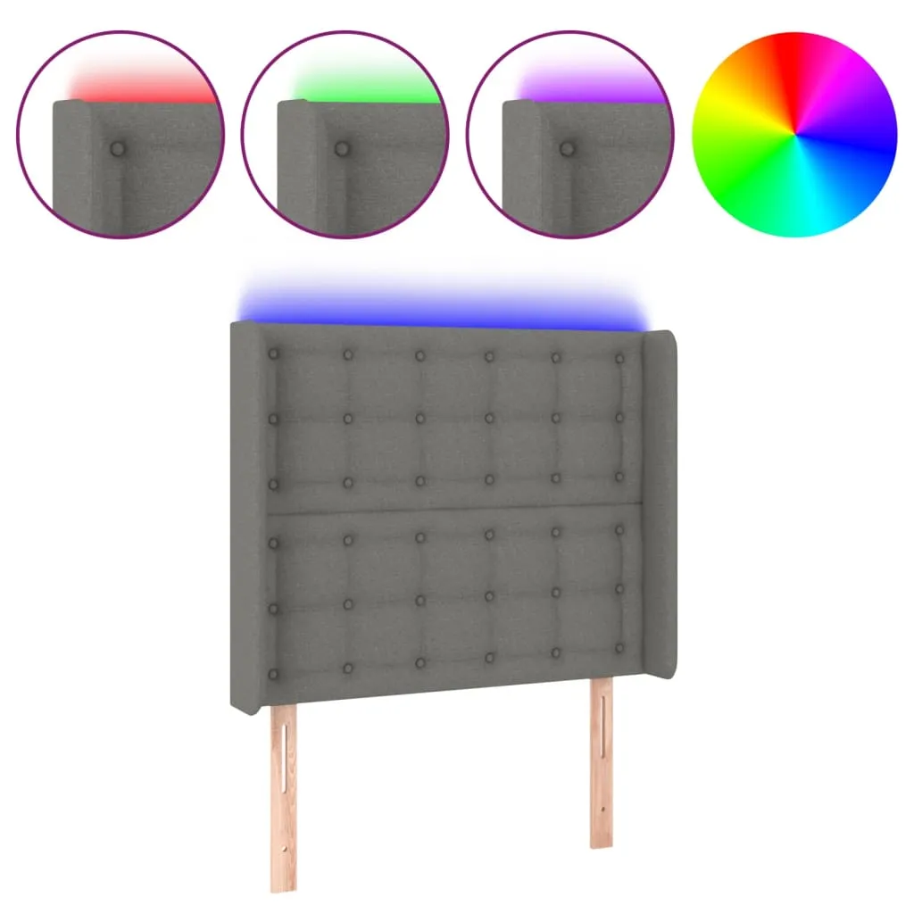 Tăblie de pat cu LED, gri închis, 93x16x118/128 cm, textil - imagine 2