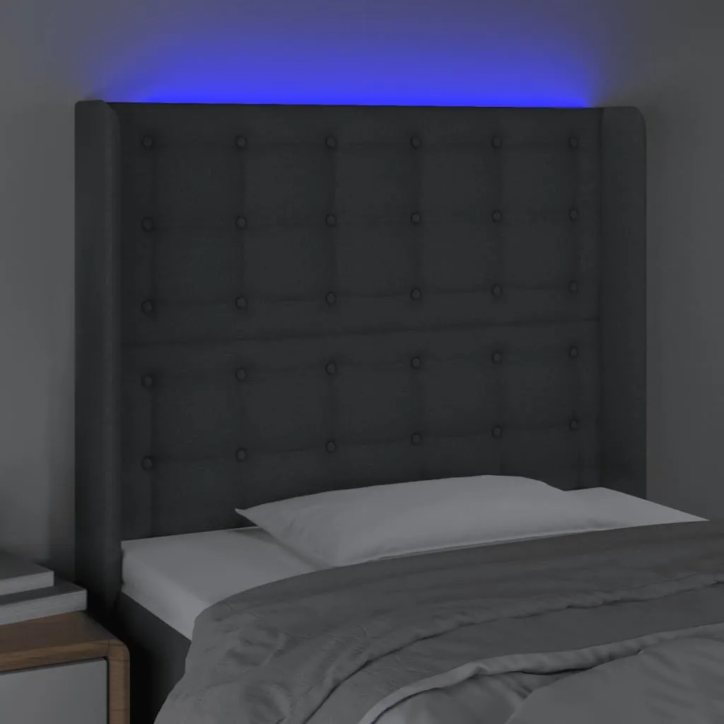 Tăblie de pat cu LED, gri închis, 93x16x118/128 cm, textil - imagine 4