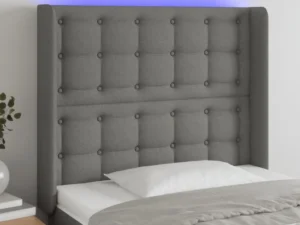 Tăblie de pat cu LED, gri închis, 103x16x118/128 cm, textil