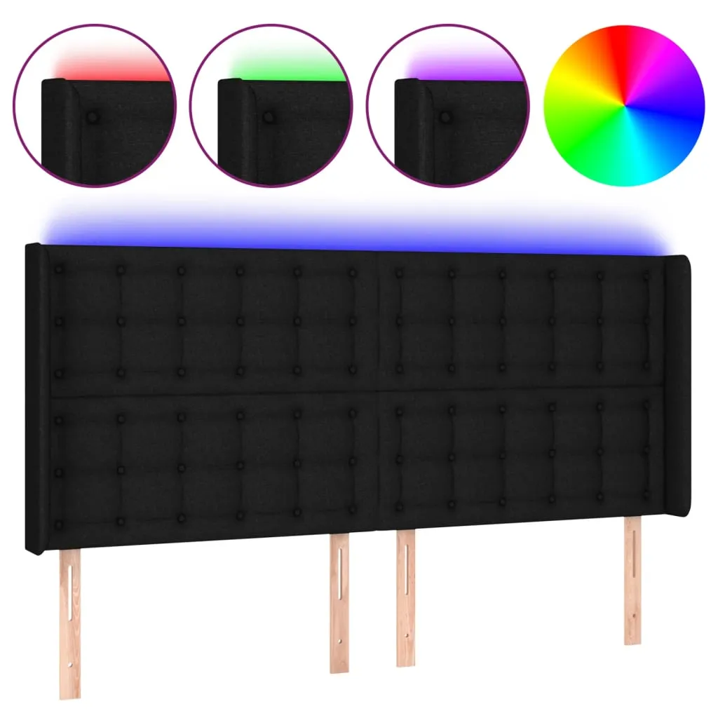 Tăblie de pat cu LED, negru, 163x16x118/128 cm, textil - imagine 2