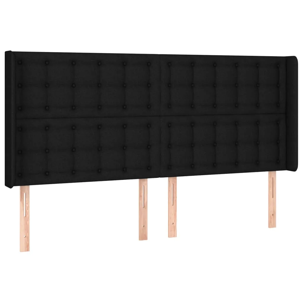 Tăblie de pat cu LED, negru, 163x16x118/128 cm, textil - imagine 3