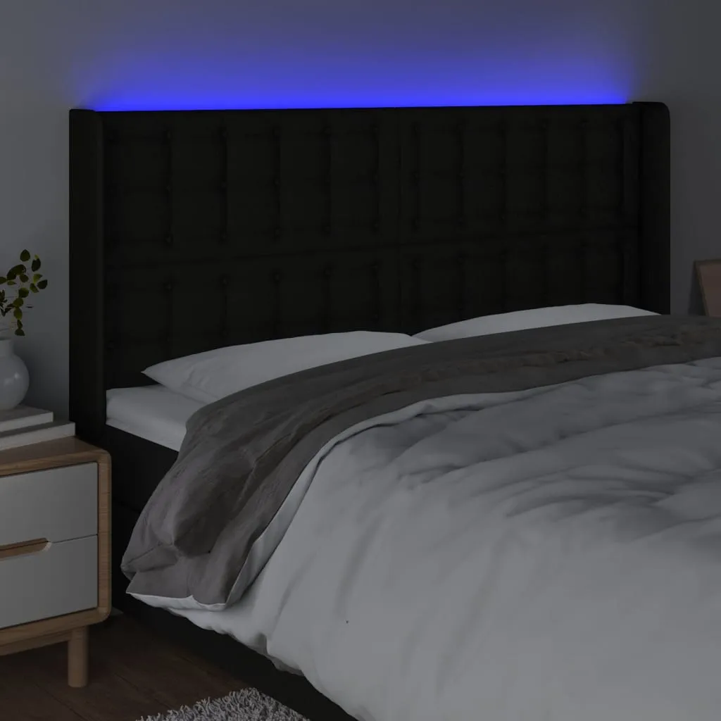 Tăblie de pat cu LED, negru, 163x16x118/128 cm, textil - imagine 4