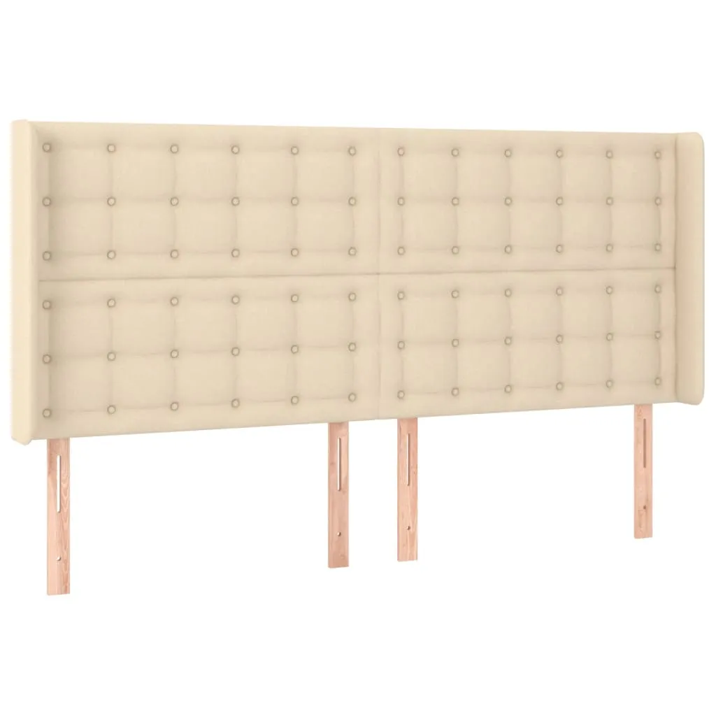 Tăblie de pat cu LED, crem, 183x16x118/128 cm, textil - imagine 3