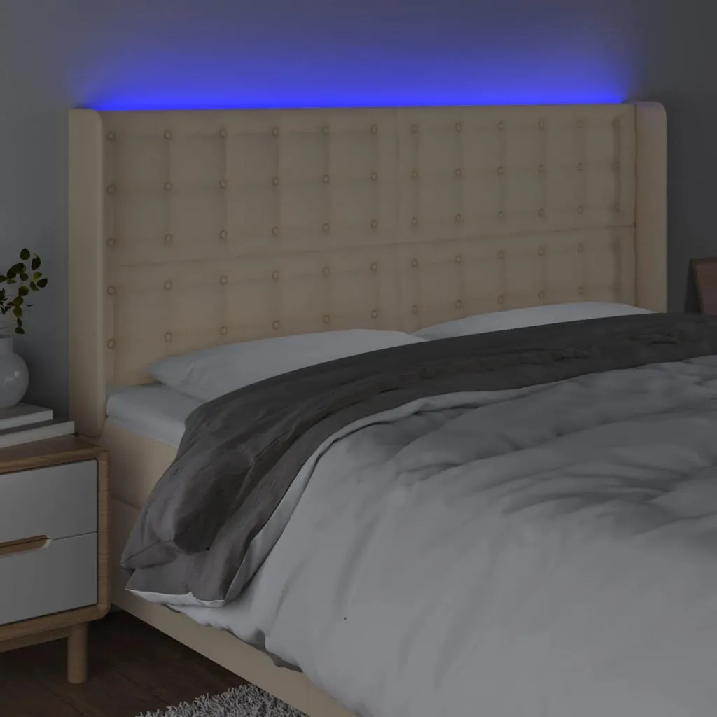 Tăblie de pat cu LED, crem, 183x16x118/128 cm, textil - imagine 4