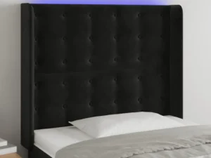 Tăblie de pat cu LED, negru, 93x16x118/128 cm, catifea